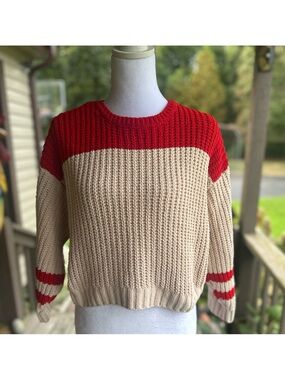Design History Red and Beige Colorblock Crewneck Sweater Size XL